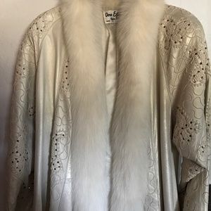 Rocco D’ Amelio Full Length Swing Leather Coat w/Rhinestones &  Fox fur collar